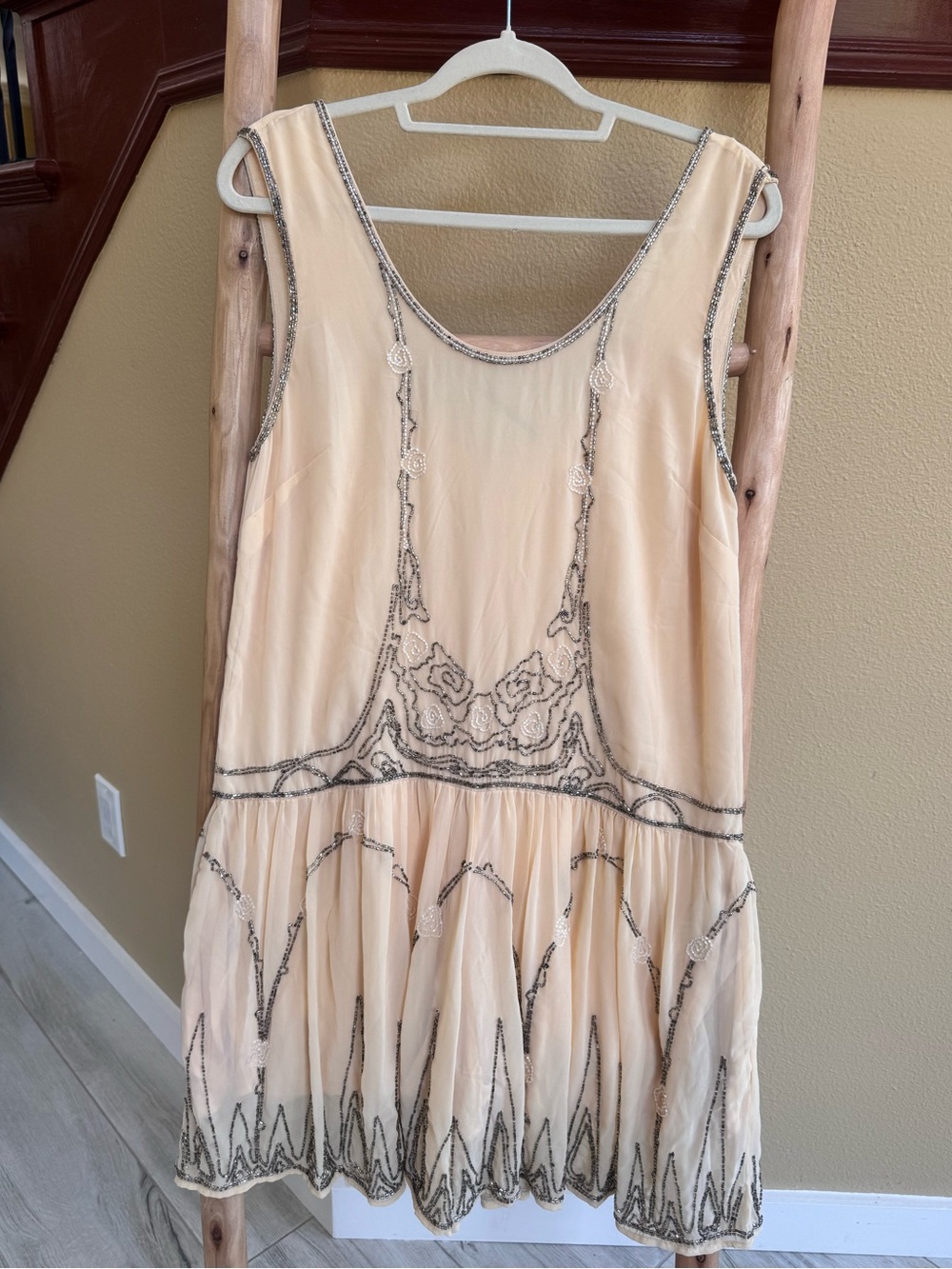 Anthropologie Peach Beaded Sleeveless Mini Dress